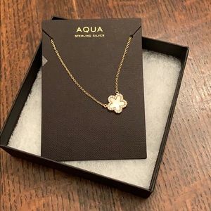 AQUA flower w/CZ & white onyx necklace NEW!